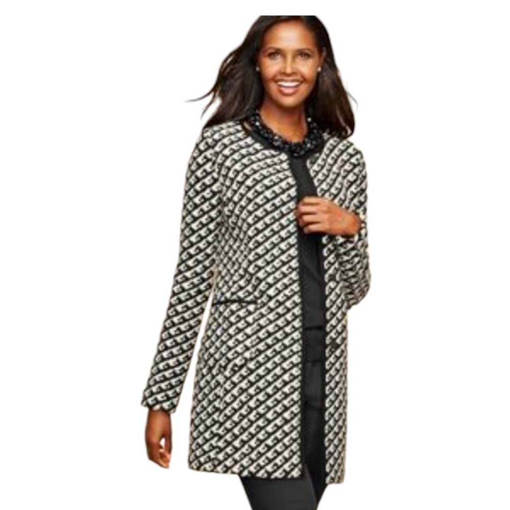 Talbots Black White Wool Blend Snap Button Jacket Size XL New Stadium Coat